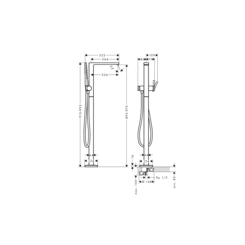Смеситель Hansgrohe Tecturis E для напольной ванны, Chrome (73445000)