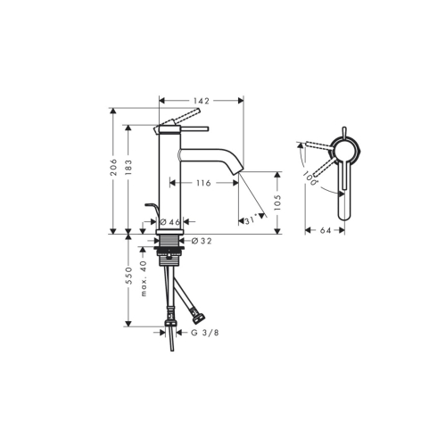Смеситель Hansgrohe Tecturis S 110 CoolStart для умывальника, Matt Black (73314670)