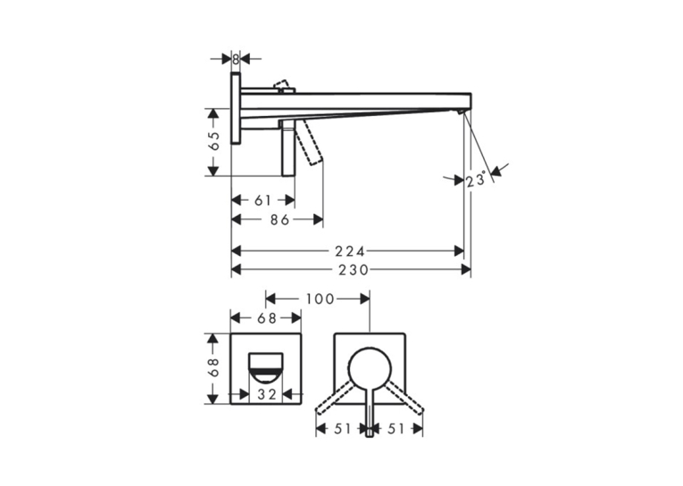 Змішувач Hansgrohe Tecturis E 225 для умивальника зі стіни, Brushed Bronze (73051140)