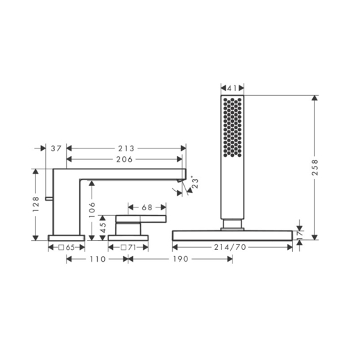 Смеситель Hansgrohe Tecturis E врезной на край ванны на 3 отверстия с sBox, Chrome (73443000)