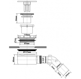 Сифон для поддона McALPINE d90мм, h60мм, выход 40/50, хром HC2730LCPN-PB
