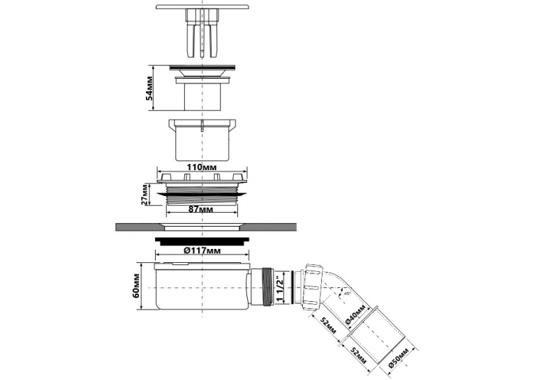 Сифон для піддона McALPINE d90мм, h60мм, вихід 40/50, хром HC2730LCPN-PB