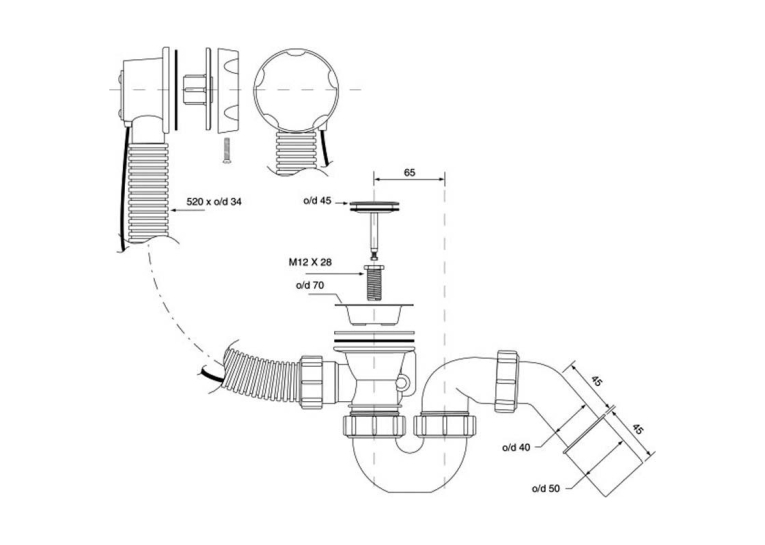 Сифон для ванни/глибокого піддона (автомат) HC31-MWH (білий)