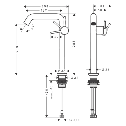 Смеситель Hansgrohe Tecturis S 240 Fine CoolStart для умывальника, Brushed Bronze (73370140)