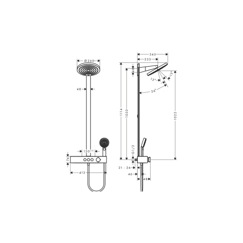 Душова система Hansgrohe Pulsify Showerpipe 260 2jet 400 EcoSmart, Brushed Bronze (24241140) (Пошкоджене пакування)