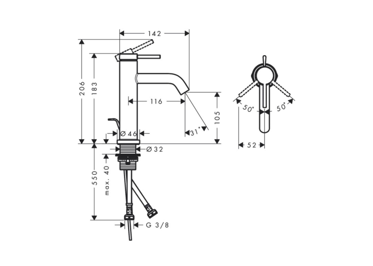 Смеситель Hansgrohe Tecturis S 110 для умывальника, Matt Black (73310670) (Повреждённая упаковка)