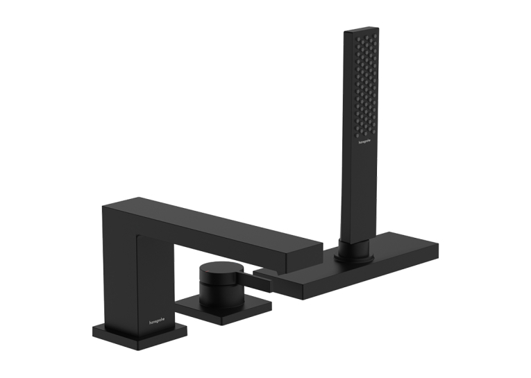 Змішувач Hansgrohe Tecturis E врізний на край ванни на 3 отвори з sBox, Matt Black (73443670)