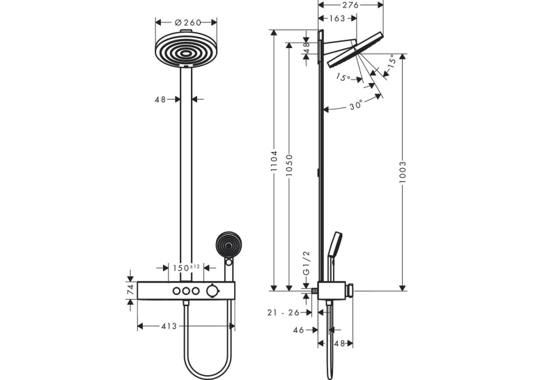 Душова система Hansgrohe Pulsify Showerpipe 260 2jet 400 EcoSmart, Matt Black (24241670)