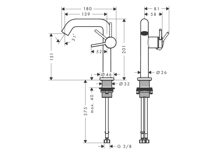 Змішувач Hansgrohe Tecturis S 150 Fine CoolStart для умивальника, Chrome (73340000)
