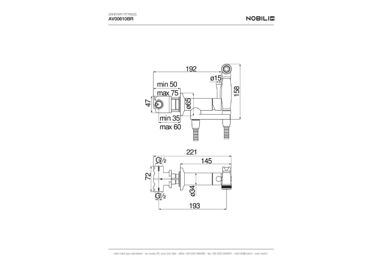 Комплект гігієнічного душу NOBILI Sanitary Fittings Ancient Bronze (AV00610BR)