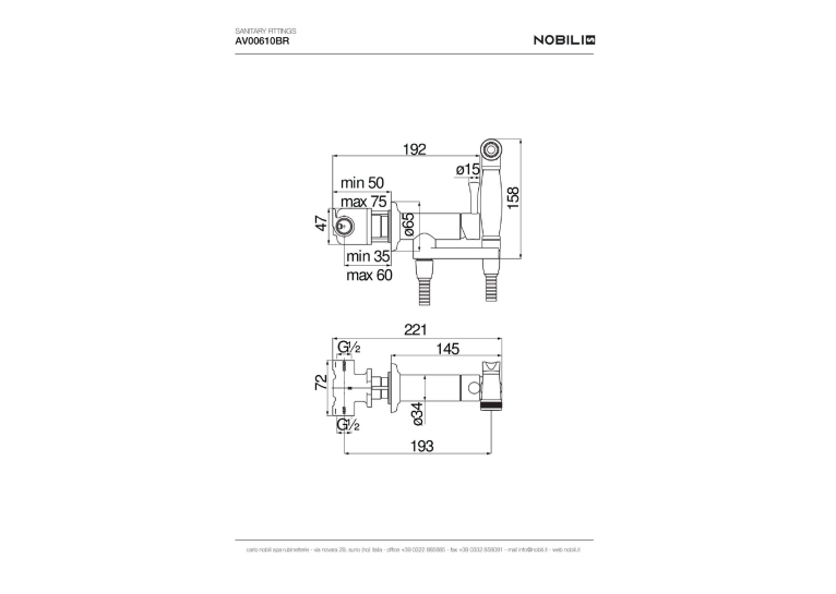 Комплект гігієнічного душу NOBILI Sanitary Fittings Ancient Bronze (AV00610BR)
