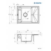 Мийка кухонна Deante Magnetic, граніт, прямокут., з крилом, 640х500х219мм, чаша - 1, врізна, сірий ZRM_S11A