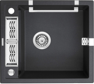 Мойка кухонная квадратная Deante Magnetic, гранит, без крыла, 560х500х219мм, накладная, металлический графит ZRM_G103