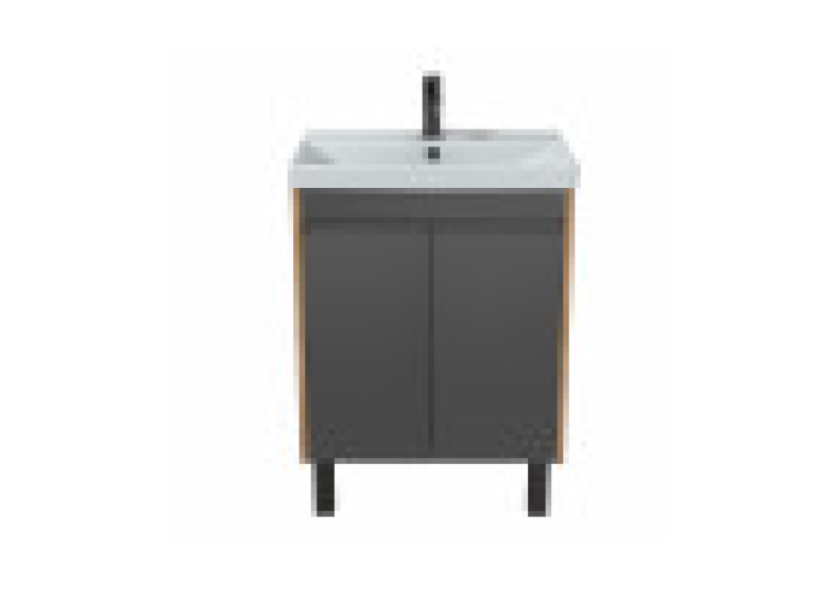 Тумба Мойдодыр Olive 60-U с умывальником Sempre 60 графит с деревом Подвесная напольная 00-0008274