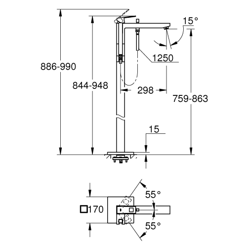 Однорычажный смеситель для ванны, напольного монтажа Grohe Eurocube 23672AL1