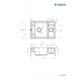 Мийка кухонна Deante Magnetic, граніт, прямокутник, без крила, 690х500х219мм, чаша - 1.5, накладна, алебастр ZRM_A503