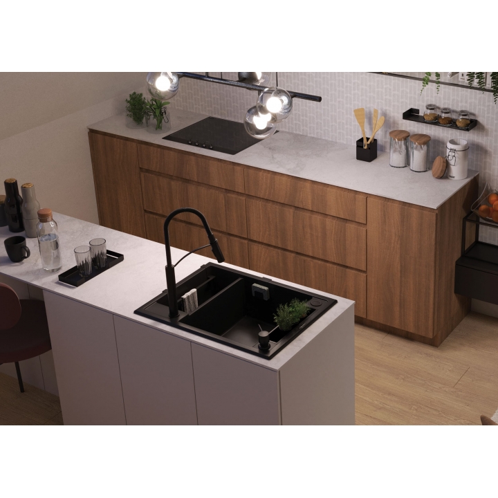 Мойка кухонная прямоугольная Deante Magnetic, гранит без крыла, 690х500х219мм.5, накладная, черный ZRM_N503
