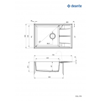 Мийка кухонна Deante Eridan, граніт, прямокут., з крилом, 780х500х210мм, чаша - 1, накладна, алебастр ZQE_A11B