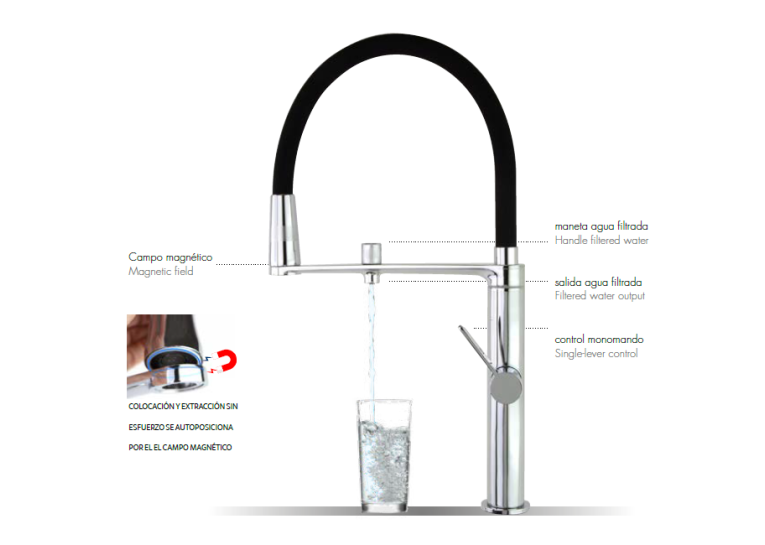 Змішувач для кухні Ramon Soler Kitchen Pure Water з високим гнучким виливом та системою фільтрації води Osmosis, чорний матовий (898801MCNM38E306085)