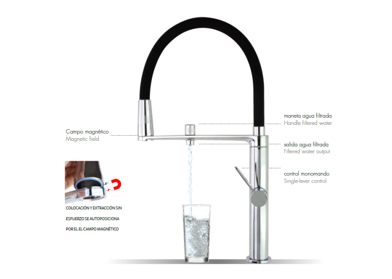 Змішувач для кухні Ramon Soler Kitchen Pure Water з високим гнучким виливом та системою фільтрації води Osmosis, чорний матовий (898801MCNM38E306085)