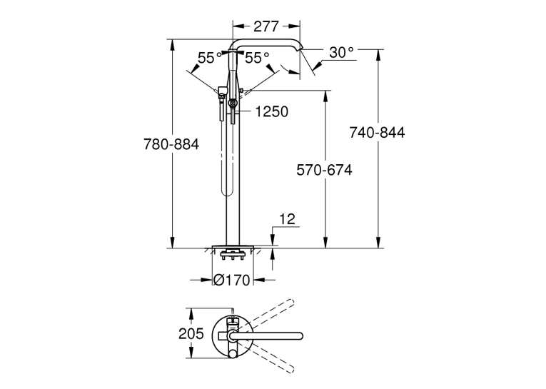 Одноважільний змішувач для ванни, монтажу для підлоги Grohe Essence 25248GN1 Золото матове