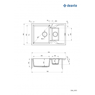 Мийка кухонна Deante Andante, граніт, прямокутник, з крилом, 780х490х194мм, чаша - 1, накладна, пісок ZQN_7113