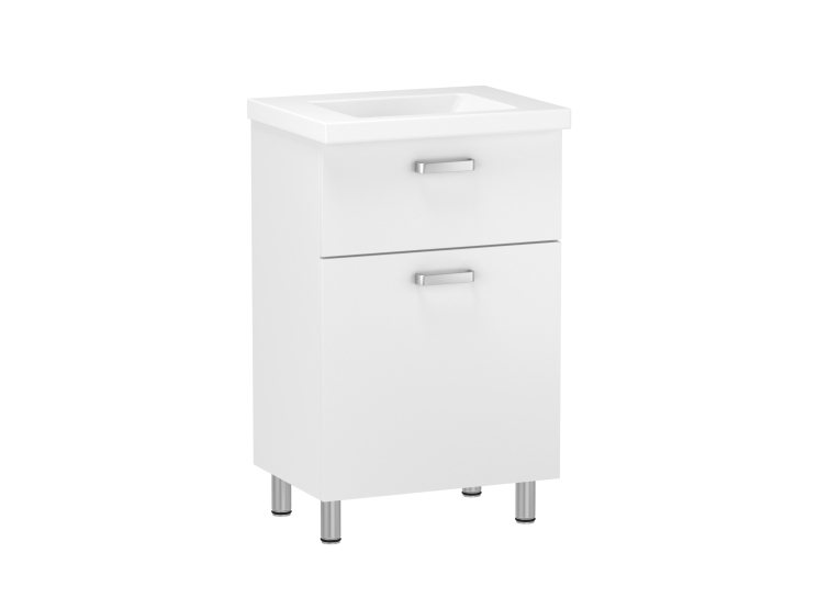 Тумба з умивальником для підлоги RJ FLORA-B 60см, (2 ящики, в комплекті з умивальником Moduo, K116-011), біла RJFU039-0160WHSET(RJFU039-0160WH+K116-011)