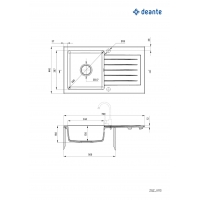 Мийка кухонна Deante Zorba, граніт, прямокутник, з крилом, 760х440х160мм, чаша - 1, накладна, алебастр ZQZ_A113