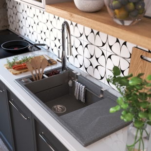 Мийка кухонна Deante Magnetic, граніт, прямокут., з крилом, 820х500х219мм, чаша - 1, накладна, антрацит ZRM_T113