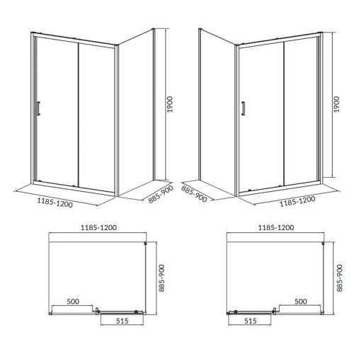 Душ штора BRASCO 120*90*190 прямок,розсув.дверима, хром,прозоре