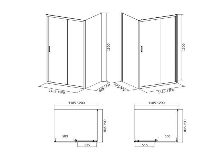 Душ штора BRASCO 120*90*190 прямок,розсув.дверима, хром,прозоре