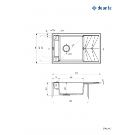 Мийка кухонна Deante Magnetic, граніт, прямокут., з крилом, 820х500х219мм, чаша - 1, накладна, сірий ZRM_S113