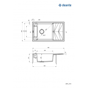 Мийка кухонна Deante Magnetic, граніт, прямокут., з крилом, 820х500х219мм, чаша - 1, накладна, сірий ZRM_S113