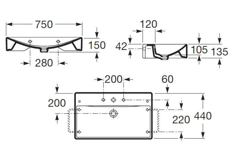 Умивальник Roca Diverta 750х440 A327110000