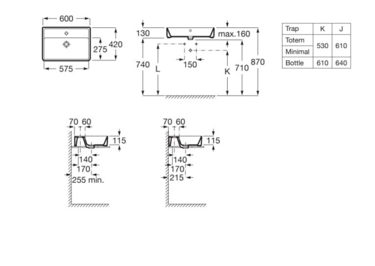 Умивальник Roca Alter 600x420 A3270MN000