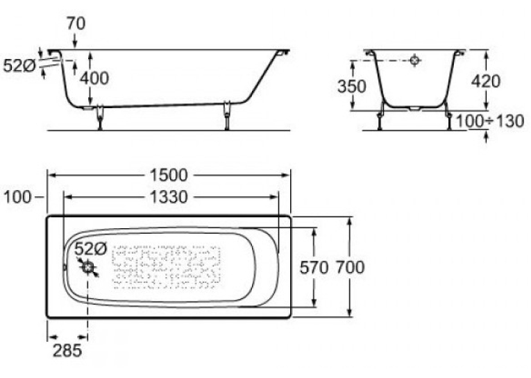Ванна прямокутна чавунна ROCA CONTINENTAL 150x70см  (A21291300R) (Знижений в ціні товар)