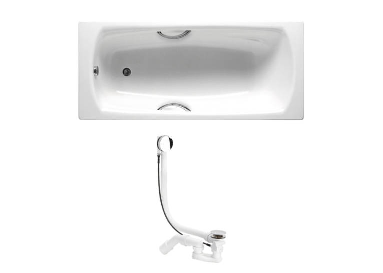 Ванна Roca SWING 180 x 80 с ручками + сифон Viega Simplex для ванны, автомат 560 мм, A220070001+2853