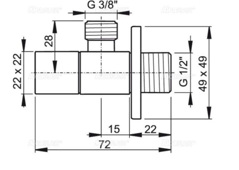 Кутовий вентиль 1/2"х3/8" ALCA PLAST чотиригранний, ARV002