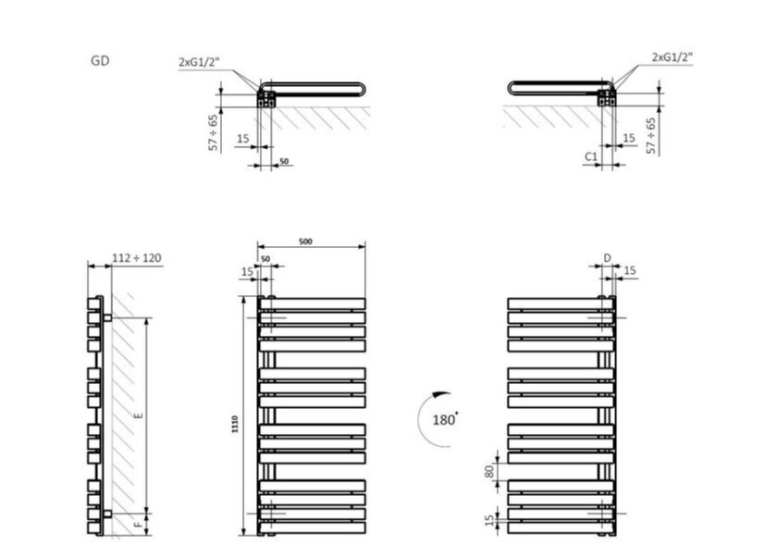 Полотенцесушитель Terma 1110х500 Warp S WGWAS111050K9M5GD