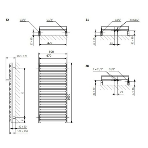 Рушникосушка Terma City 1050x600 Ral soft 9016 E8 + split 800W, WLCIT105060KS96E8TS1D