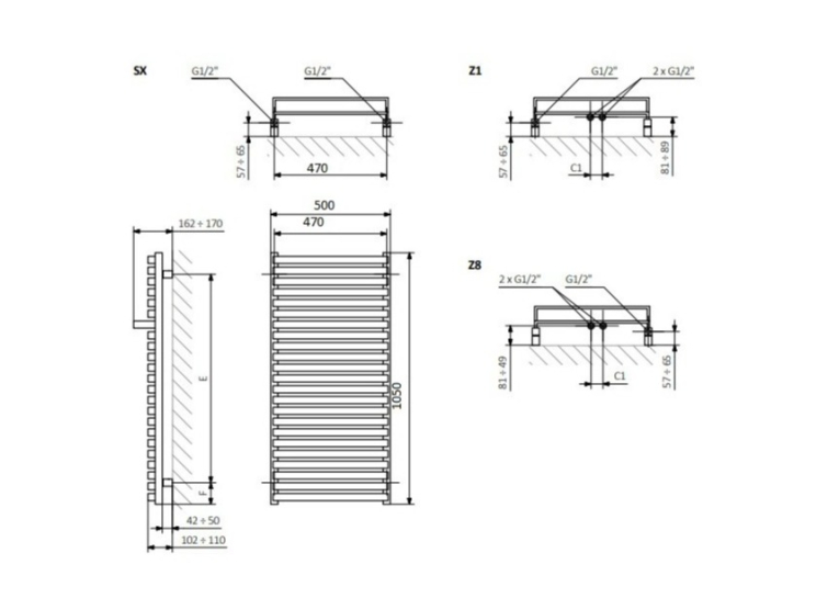 Рушникосушка Terma City 1050x600 Ral soft 9016 E8+ split 800W + Терморегулятор прихованого монтажу Terma KTX2 White WLCIT105060KS96E8TS1D+WEKT2K916S