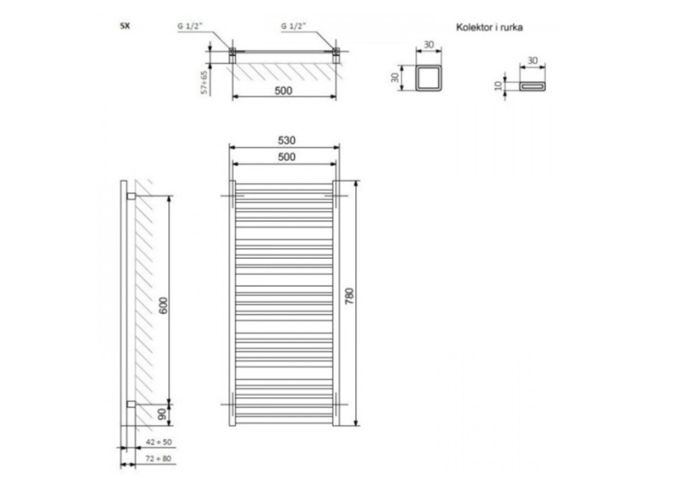 Рушникосушка Terma 780х530 Marlin WGMAR078053KS95SX