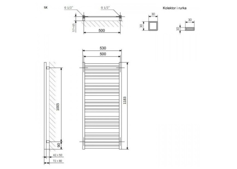 Полотенцесушитель Terma Marlin 1185x530 WGMAR118053K916SX