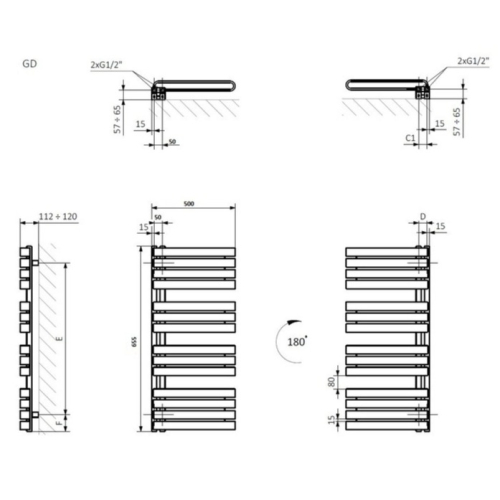 Полотенцесушитель Terma 655x500 Warp S WGWAS065050K742GD