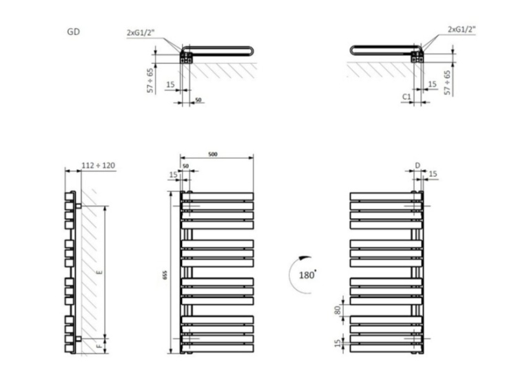 Рушникосушка Terma 655x500 Warp S WGWAS065050K9M5GD