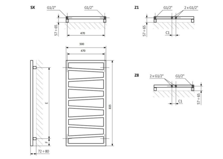 Рушникосушка Terma Zigzag 835х500 WLZIG083050KIHEE1TS1D