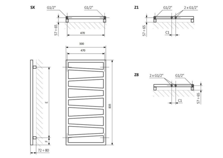 Рушникосушка Terma Zigzag 835х500 WLZIG083050KIHEE1TS1D