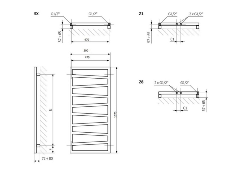Рушникосушка Terma Zigzag 1070х500 WLZIG107050K9M5E1TS1D