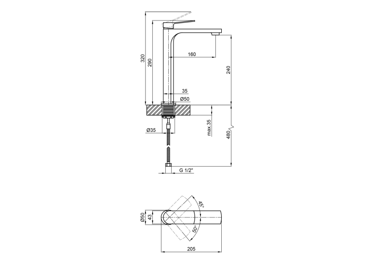 Змішувач для раковини Qtap Slavonice Black Matt високий QTSLA1042H103B