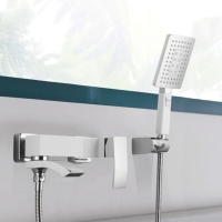 Змішувач для ванни Qtap Swan Cascada з поворотним виливом (з душовим гарнітуром) Chrome QTSWA260CRM45565